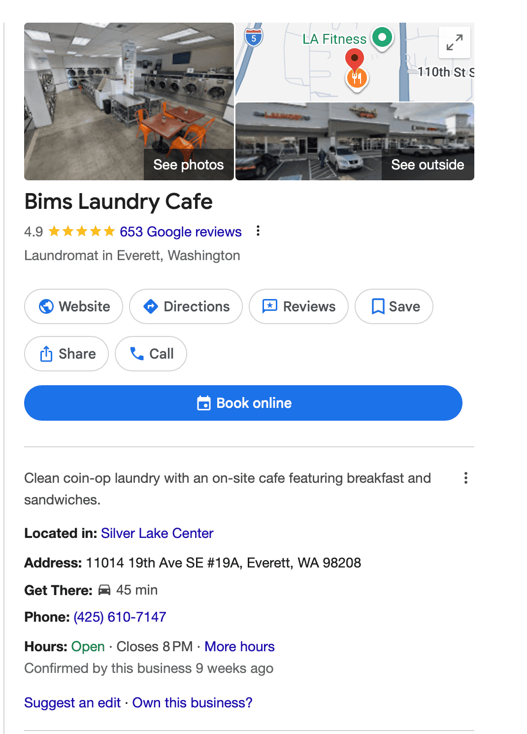 Laundromat Google Business Profile knowledge panel in search results